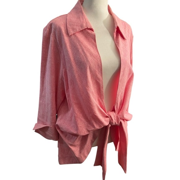 Mishca Collection Linen/Viscose Blend Women’s Pink Wrap Tie Jacket Size L Spring - Picture 3 of 13